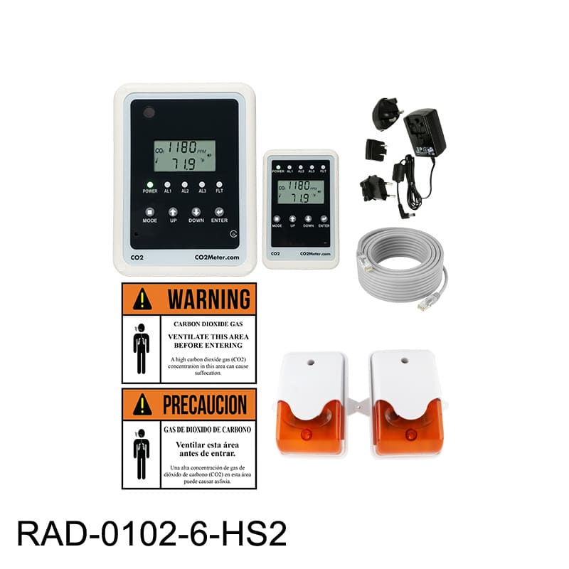 RAD_01026_KIT__Remote Carbon Dioxide CO2 Storage Safety 3 Alarm + CM-HS2 Horn Strobes